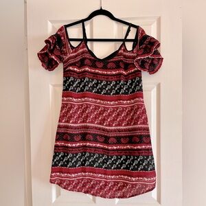 Red and Black Off-Shoulder Dress-Size Small